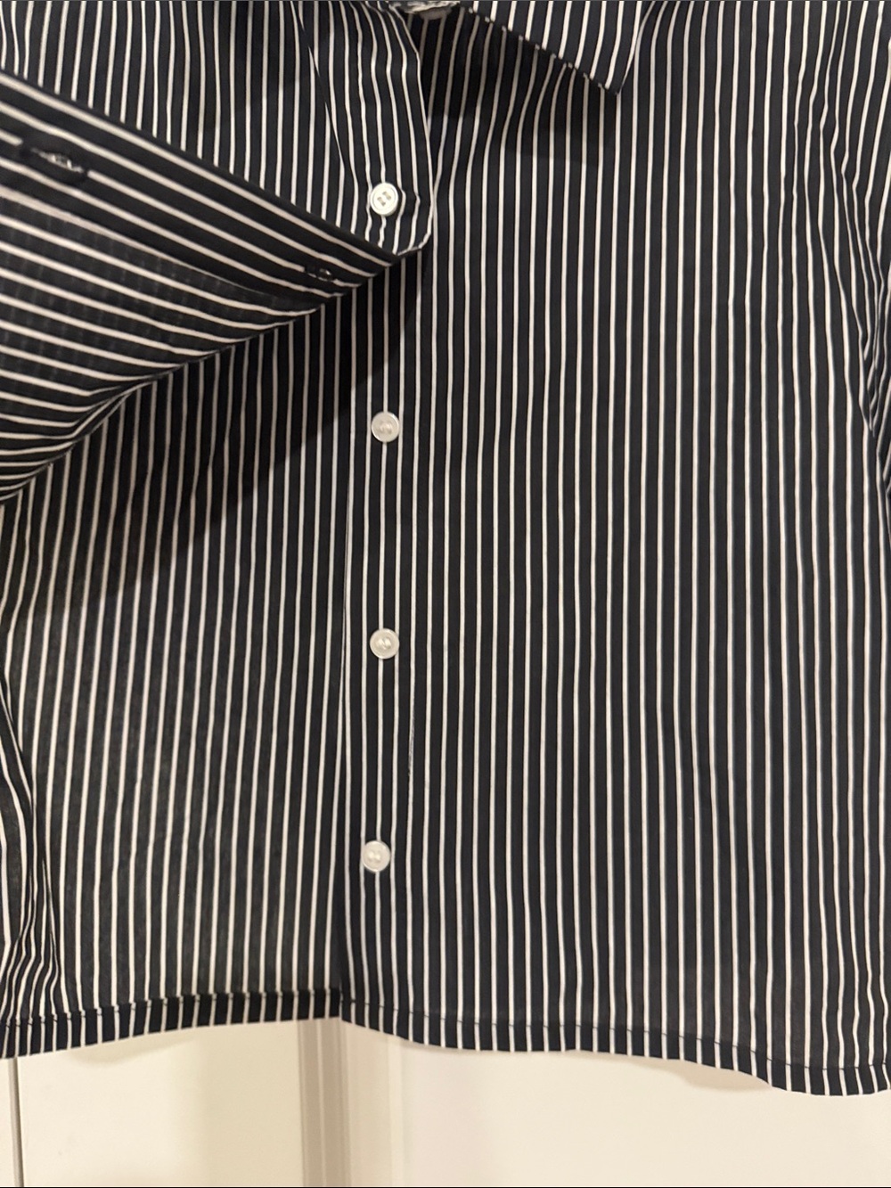Active USA Black and White Striped Short-Sleeve Button-Down Crop Shirt - Picture 6 of 11